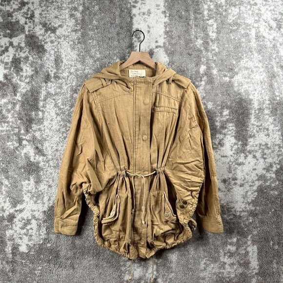 Free People Jackets & Blazers - Free People Jacket Medium Womens Beige Canvas Hooded Cago Sweater